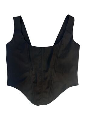 PrettyLittleThing Black Corset Crop Top Zip Front Bustier Style Size 6